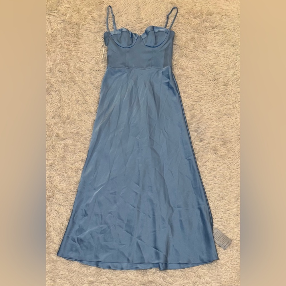 New KATIE MAY Flora Bustier top sleeveless satin Blue Cocktail midi Dress S - Picture 3 of 6